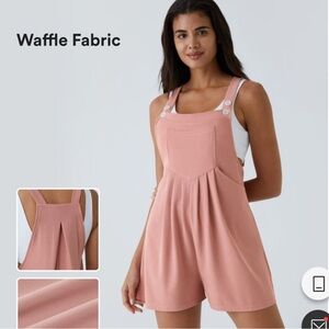 Halara Women’s Pockets Waffle Casual Short Overalls In Rose Tan Retail $45